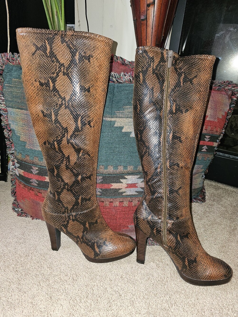 Never Worn. Impo Stretch Ontic Snakeskin Knee High Boots. **Read Description**